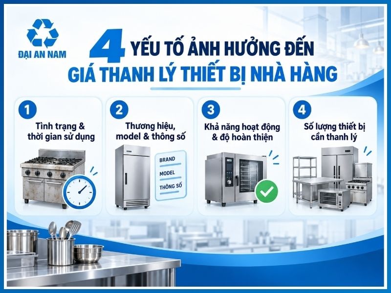 yếu tố ảnh hưởng đến giá thanh lý thiết bị nhà hàng