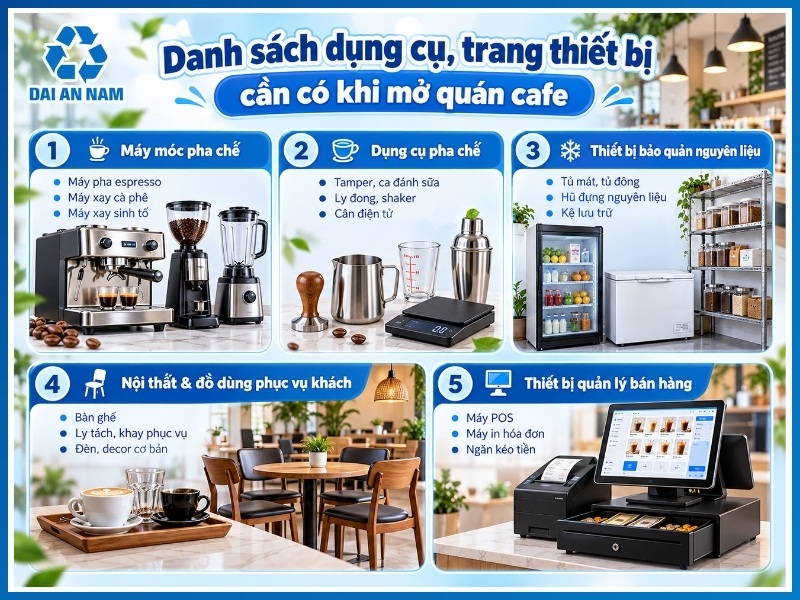 Danh sách dụng cụ, trang thiết bị cần có khi mở quán cafe