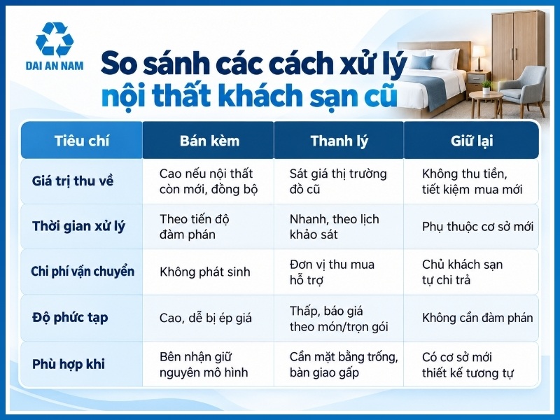 So sánh các cách xử lý nội thất khách sạn cũ