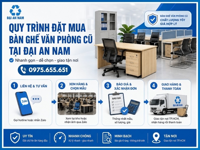 Quy trình đặt mua bàn ghế văn phòng cũ tại Đại An Nam