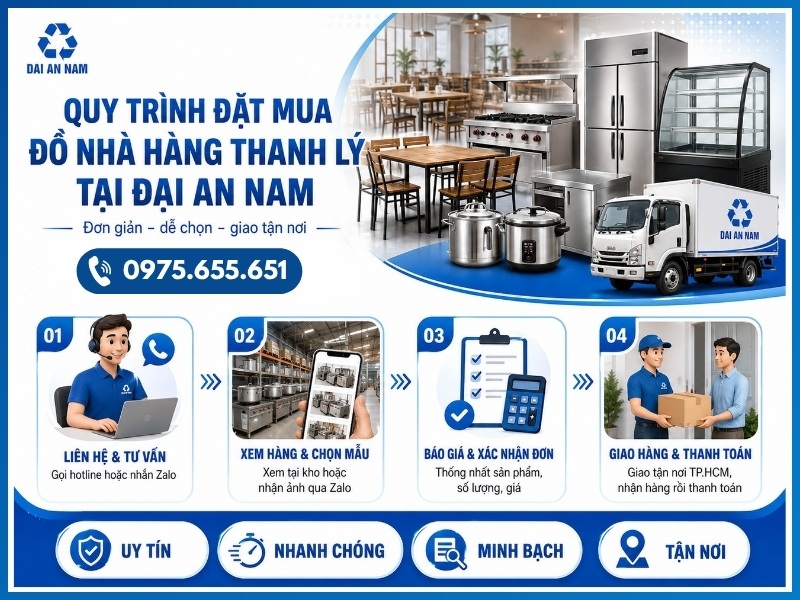 Quy trình đặt mua đồ dùng nhà hàng thanh lý tại Đại An Nam