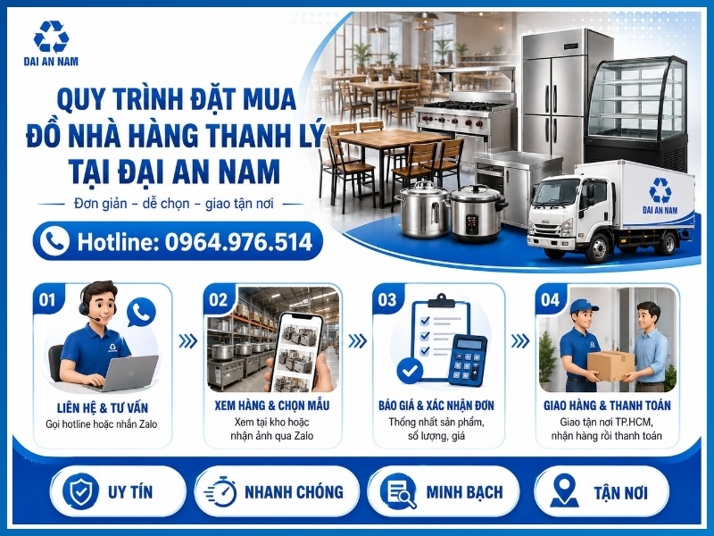 Quy trình đặt mua đồ dùng nhà hàng thanh lý tại Đại An Nam