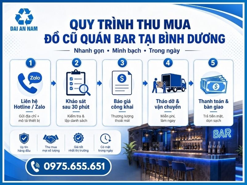 Quy trình 5 bước thu mua đồ cũ quán bar tại Bình Dương