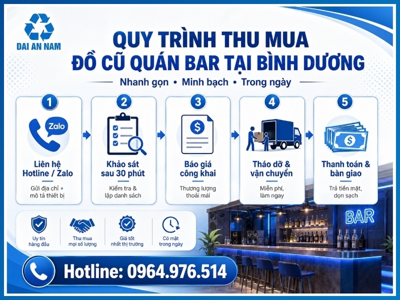 Quy trình 5 bước thu mua đồ cũ quán bar tại Bình Dương