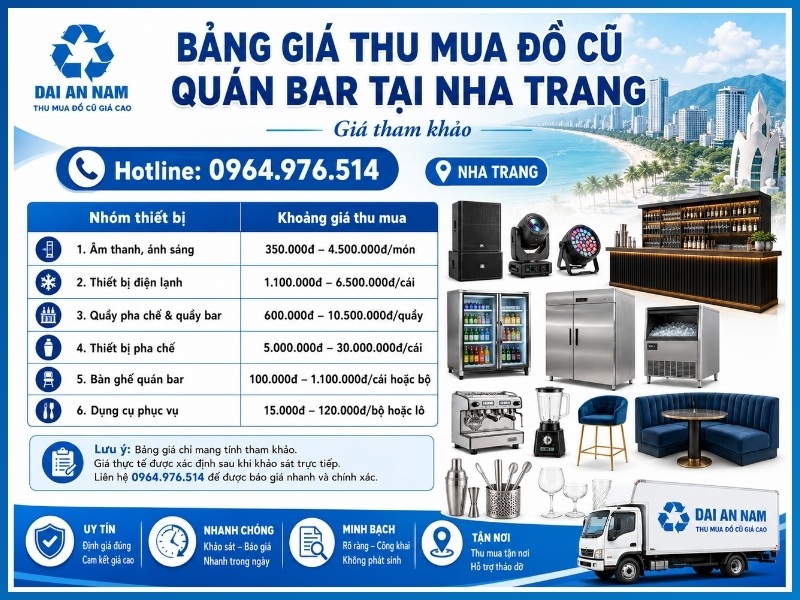 Bảng giá thu mua đồ cũ quán bar tại Nha Trang mới nhất