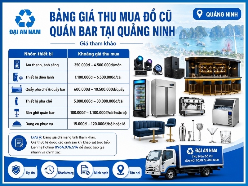 Bảng giá thu mua đồ cũ quán bar tại Quảng Ninh