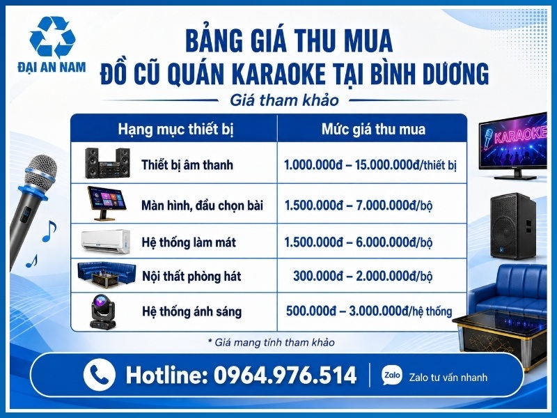Bảng giá thu mua đồ cũ quán karaoke tại Bình Dương mới nhất
