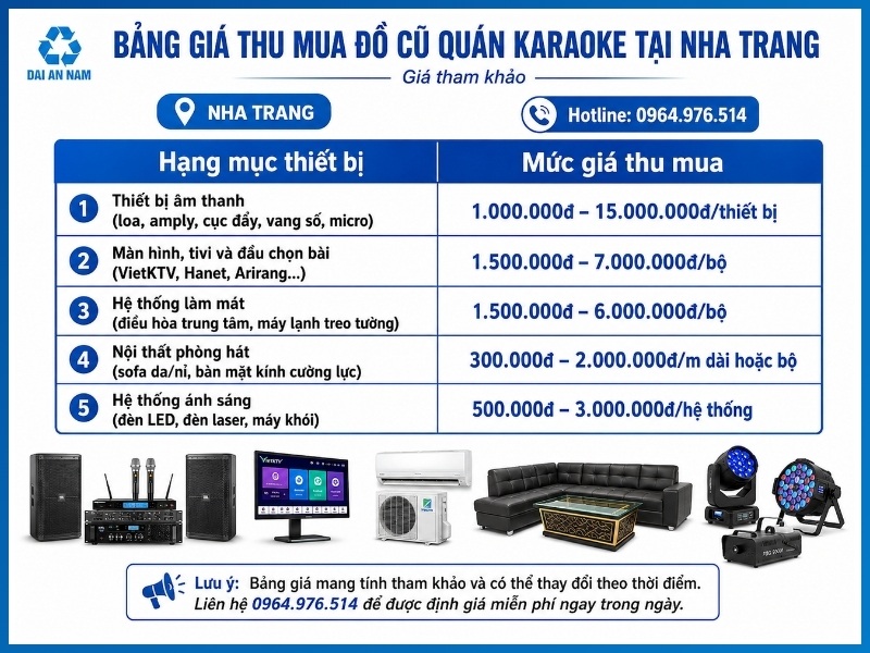Bảng giá thu mua đồ cũ quán karaoke tại Nha Trang mới nhất