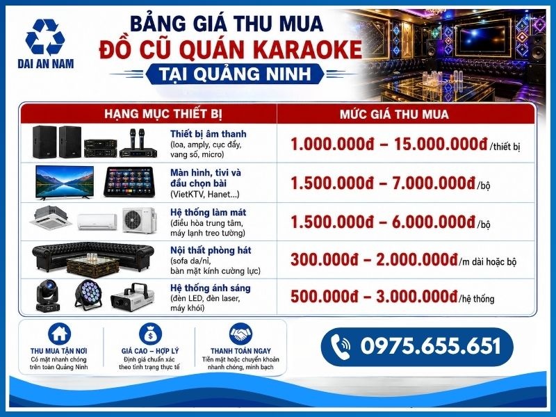 Bảng giá thu mua đồ cũ quán karaoke tại Quảng Ninh