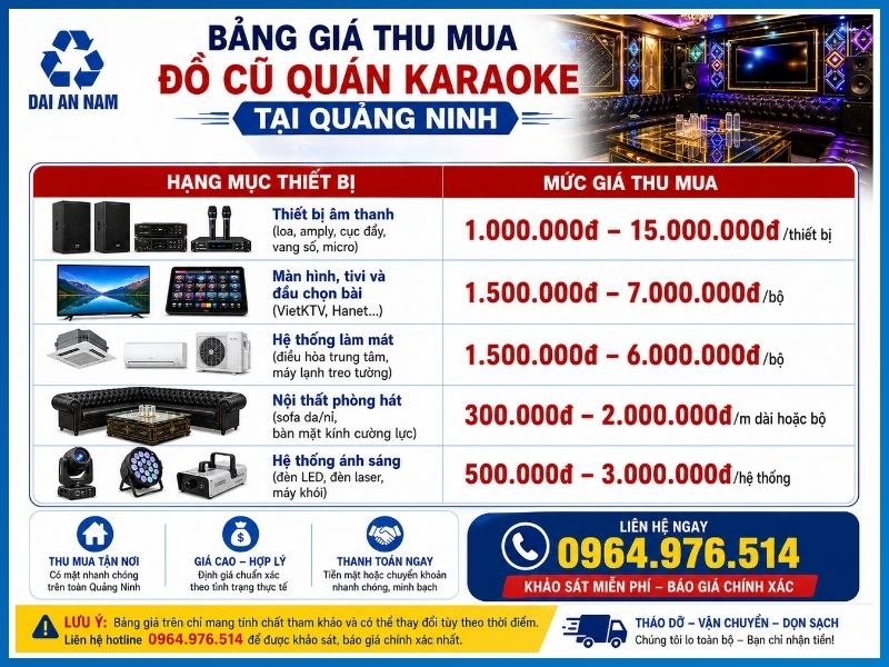 Bảng giá thu mua đồ cũ quán karaoke tại Quảng Ninh
