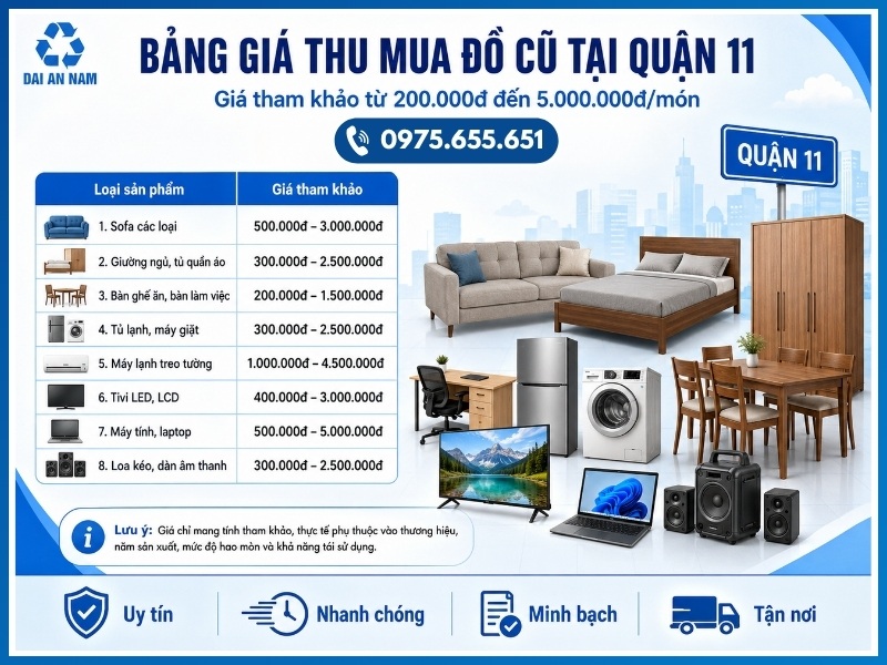Bảng giá thu mua đồ cũ tại Quận 11 mới nhất