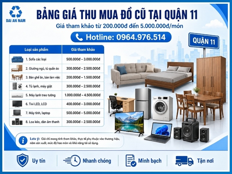 Bảng giá thu mua đồ cũ tại Quận 11 mới nhất