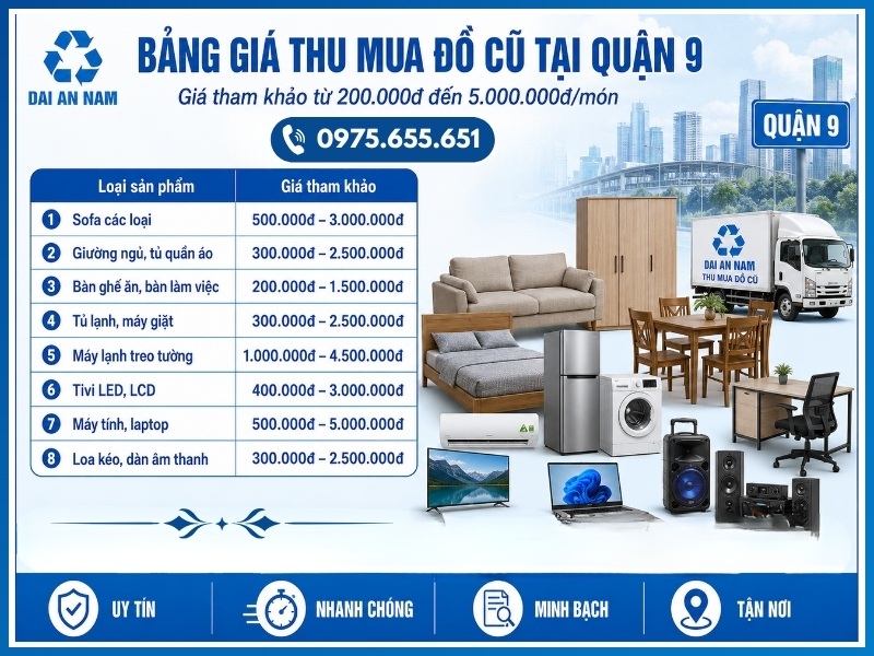 Bảng giá thu mua đồ cũ tại Quận 9