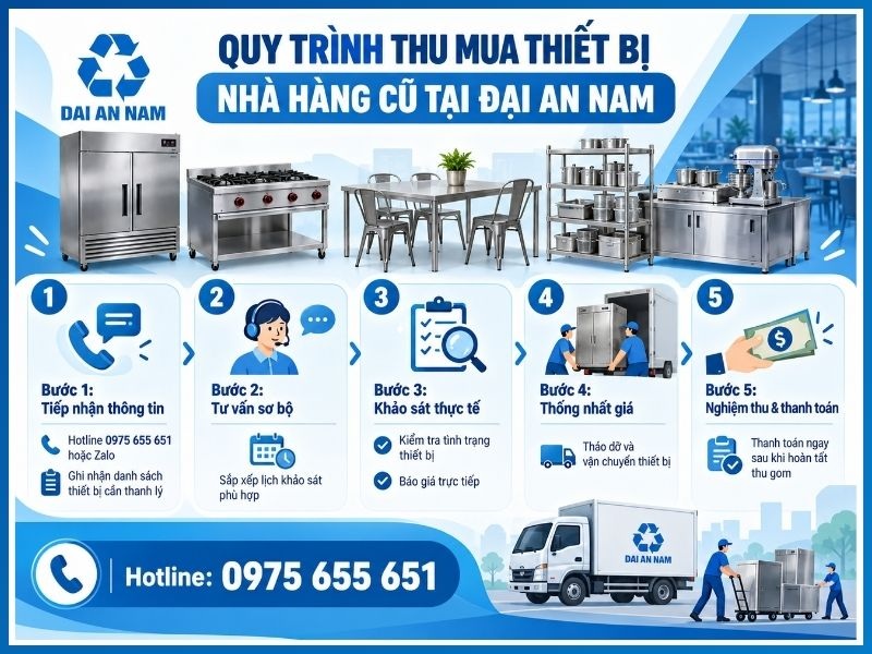 Quy trình 5 bước thu mua thiết bị nhà hàng cũ tại Đại An Nam