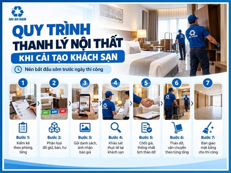Quy trình 7 bước thanh lý nội thất khi cải tạo khách sạn