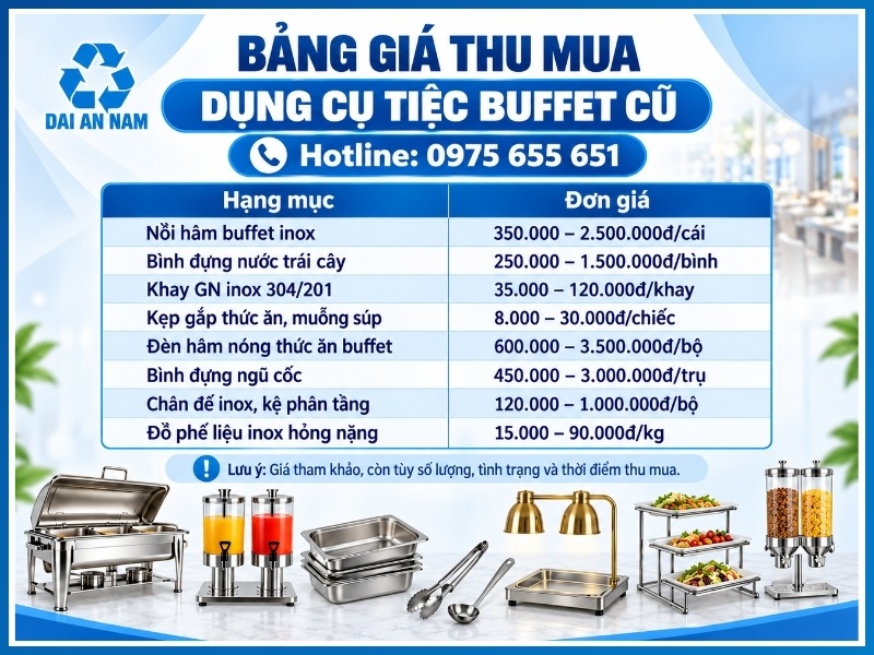 Bảng giá thu mua dụng cụ tiệc buffet cũ mới nhất