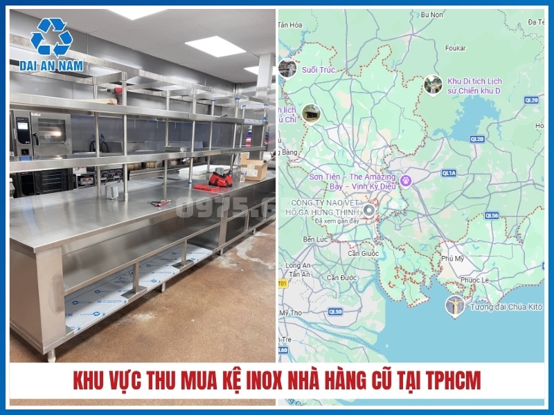 Khu vực thu mua kệ inox nhà hàng cũ tại TPHCM