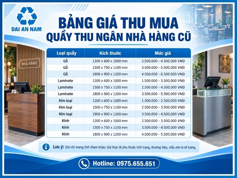 Bảng giá thu mua quầy thu ngân nhà hàng cũ mới nhất